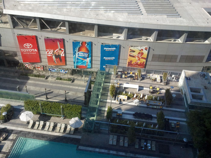 Daytime view of the Staples Center from my hotel room.